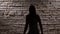 Energetic woman in high heels dance twerk against a brick wall. Silhouette. Close up