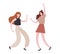 Energetic women dancing together during party. Flat vector illustration