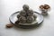 Energy balls. Healthy raw dessert vegetarian candies made of dates, hazelnuts, cocoa powder