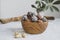 energy balls on a light table, bowl. Homemade healthy sweets