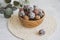 energy balls on a light table, bowl. Homemade healthy sweets