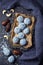 Energy balls with nuts, hemp hearts and  blue spirulina