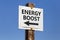 Energy boost word and arrow signpost