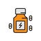 Energy booster supplement icon with pill capsule symbol. medicine for bodybuilder illustration. simple graphic