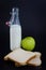 Energy breakfast for diet Bread, milk and green apple