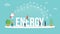 Energy concept with team people working together with big text title banner and icon about it spreading flying with loudspeaker -