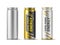 Energy drink can design. Realistic disposable metallic beverage containers. Different colors aluminum packaging mockup