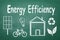 Energy efficiency concept. House and icons drawn on chalkboard