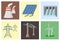 Energy electricity power icons battery vector illustration industrial electrician voltage socket technology.