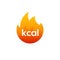 Energy fat burn kcal fire icon. Kilocalorie hot logo vector weight fitness flame graphic icon