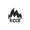 Energy fat burn kcal fire icon. Kilocalorie hot logo vector weight fitness flame graphic icon