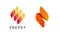 Energy flame logo vector or gas ignite abstract logotype orange red yellow color 3d design isolated, concept of fire power torch