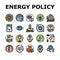 energy policy infrastructure icons set vector