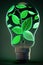 Energy saving eco lamps with green leaves. Ecology Concept. Environmentally friendly planet. AI generated