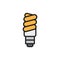 Energy saving lamp, utilization of light bulb flat color line icon.