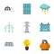 Energy sources icon set, flat style