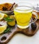 Energy tonic drink with turmeric, ginger, lemon and honey