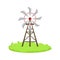 Energy Windmill Structure Cartoon Farm Related Element On Patch Of Green Grass