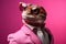 engaging anthropomorphic lizard in a sunglasses and pink fashion outfin on a pink background