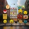 Engaging emoji signs capturing attention on the streets