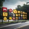 Engaging emoji signs capturing attention on the streets