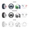 Engine adjustment, steering wheel, clamp and wheel cartoon,outline,monochrome icons in set collection for design.Car