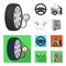 Engine adjustment, steering wheel, clamp and wheel monochrome,flat icons in set collection for design.Car maintenance