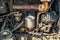 Engine compartment of an old tractor, close up