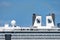 Engine exhaust funnels of MS WESTERDAM, the Vista Class cruise ship owned by Holland America Line sails in the sea during the trip