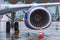 Engine of passenger airplane waiting in airport