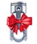 Engine piston with red bow, gift concept. 3D rendering