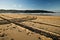 Engine tyre trace track on a sandy beach in hendaye