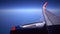 Engine Wing airplane sky concept. View of engine plane from window airplane see wing and sky and cloud sunset beautiful.