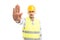 Engineer or architect showing palm as stop stay gesture sign