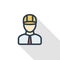 Engineer avatar, architect in helmet thin line flat color icon. Linear vector symbol. Colorful long shadow design.