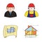 Engineer-constructor, construction worker, site plan, technical drawing of the house. Architecture set collection icons