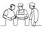 Engineer employee life discussion concept. One line draw design graphic vector illustration