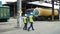 Engineer and foreman in factory. Clip. Two workers at the factory in protective helmets