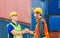 Engineer and foreman worker handshake with blurred construction site, Success and Teamwork concept