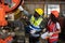 Engineer Inspectors Check the Machine in the Metal Sheet  Factory