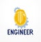 Engineer logo or icon with yellow safety helmet, stylish industrial and construction graphic design