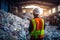 Engineer looking on the plastic bottle in the recycling industry. Generative AI