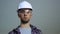 Engineer of Professional Heavy Industry . Portrait of young Worker who wearing Hard Hat and Smiling