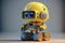 Engineer robot with 3d rendering cute and small artificial intelligence assistant robot wear yellow helmet