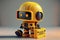 Engineer robot with 3d rendering cute and small artificial intelligence assistant robot wear yellow helmet