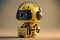 Engineer robot with 3d rendering cute and small artificial intelligence assistant robot wear yellow helmet