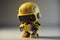 Engineer robot with 3d rendering cute and small artificial intelligence assistant robot wear yellow helmet