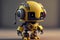 Engineer robot with 3d rendering cute and small artificial intelligence assistant robot wear yellow helmet