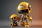 Engineer robot with 3d rendering cute and small artificial intelligence assistant robot wear yellow helmet