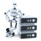 Engineer with stack of servers. Isolated. Contains clipping path